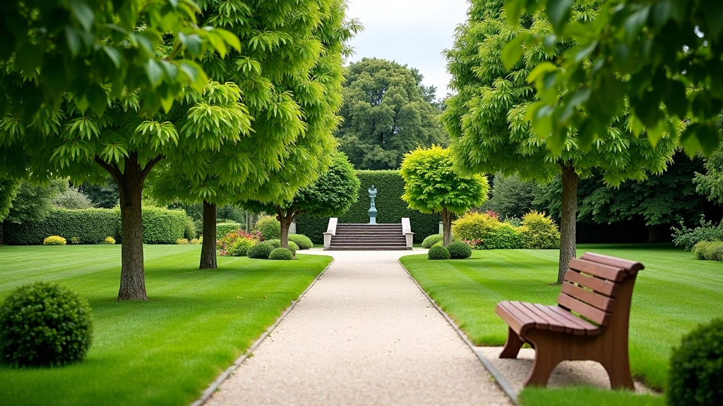 Relaxační park s chodníky a relaxačními zónami, člověk si užívá procházku v přírodě
