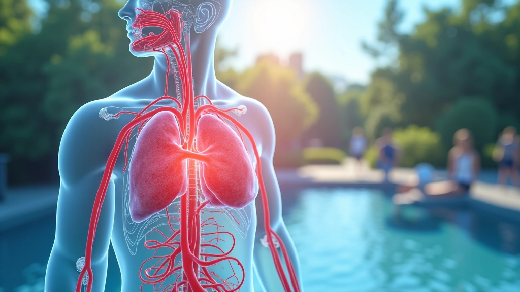 Lékařský diagram cirkulačního systému se zvýrazněnými cévami ukazující zvýšený krevní tok